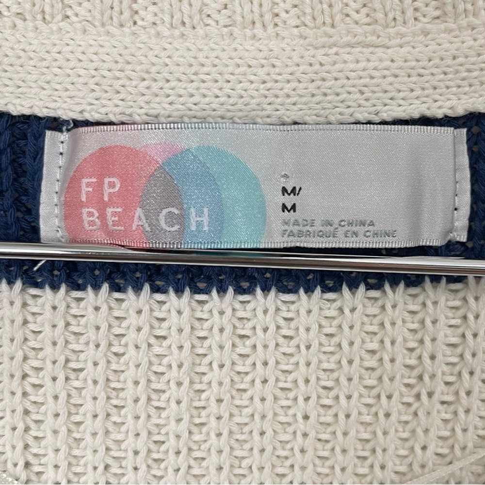 Free People Beach High Tide Cardigan Sweater Cotton Blend Medium Striped Boho - Picture 8 of 9